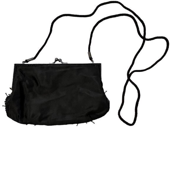 Vintage Purse Lancome Black‎ Beaded Crossbody / Clutch Shiny Formal Designer - Picture 10 of 11